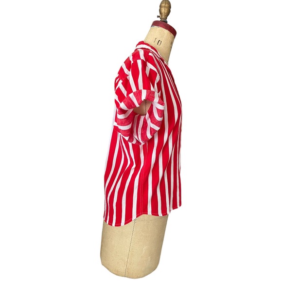 Calvin Klein Womens Button Down Shirt Red Striped Casual Short Sleeve 4 - Picture 4 of 6